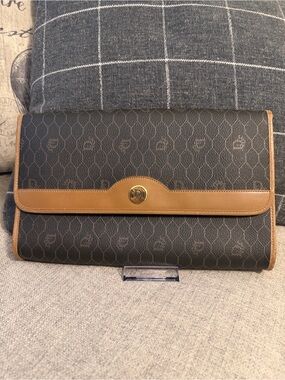 Dior Honeycomb Monogram Clutch with Tan Trim